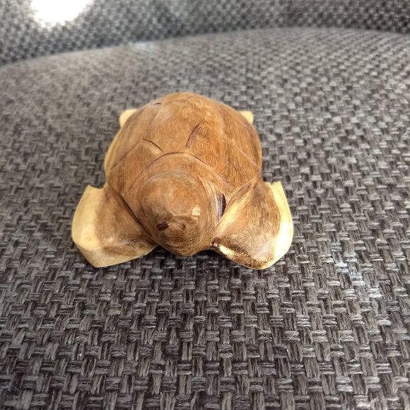 vintage 70s hand carved polished wood turtle tortoise figurine - Picture 3 of 7